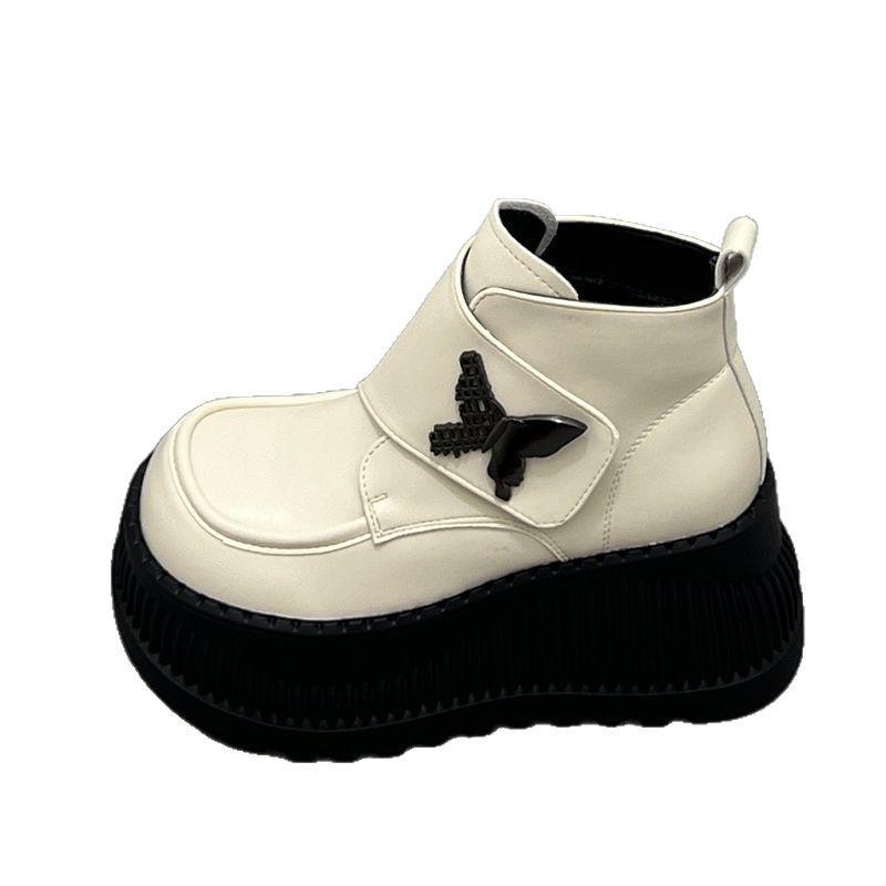 2025 весна новый британский стиль интернет знаменитости липучки мода короткие сапоги маленькие толстые подошвы увеличивающие рост сапоги Martin женские