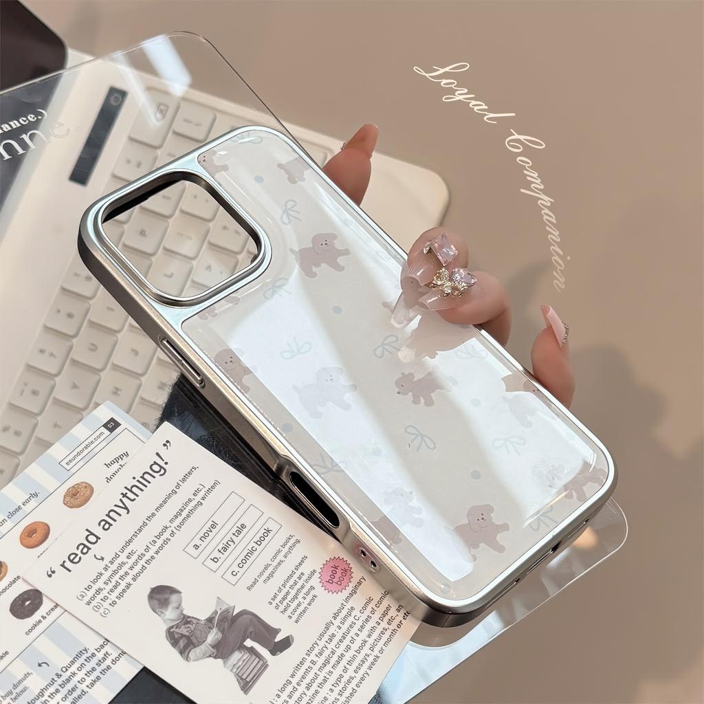 Cute Gray Teddy Suitable for 16 Apple 15 Promax Mobile Phone Case Iphone 14 Silver Edge Glue 13 Niche Huawei