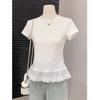Женская белая футболка с кружевной вставкой и коротким рукавом: Нежный и Стройнящий Весенний Стиль