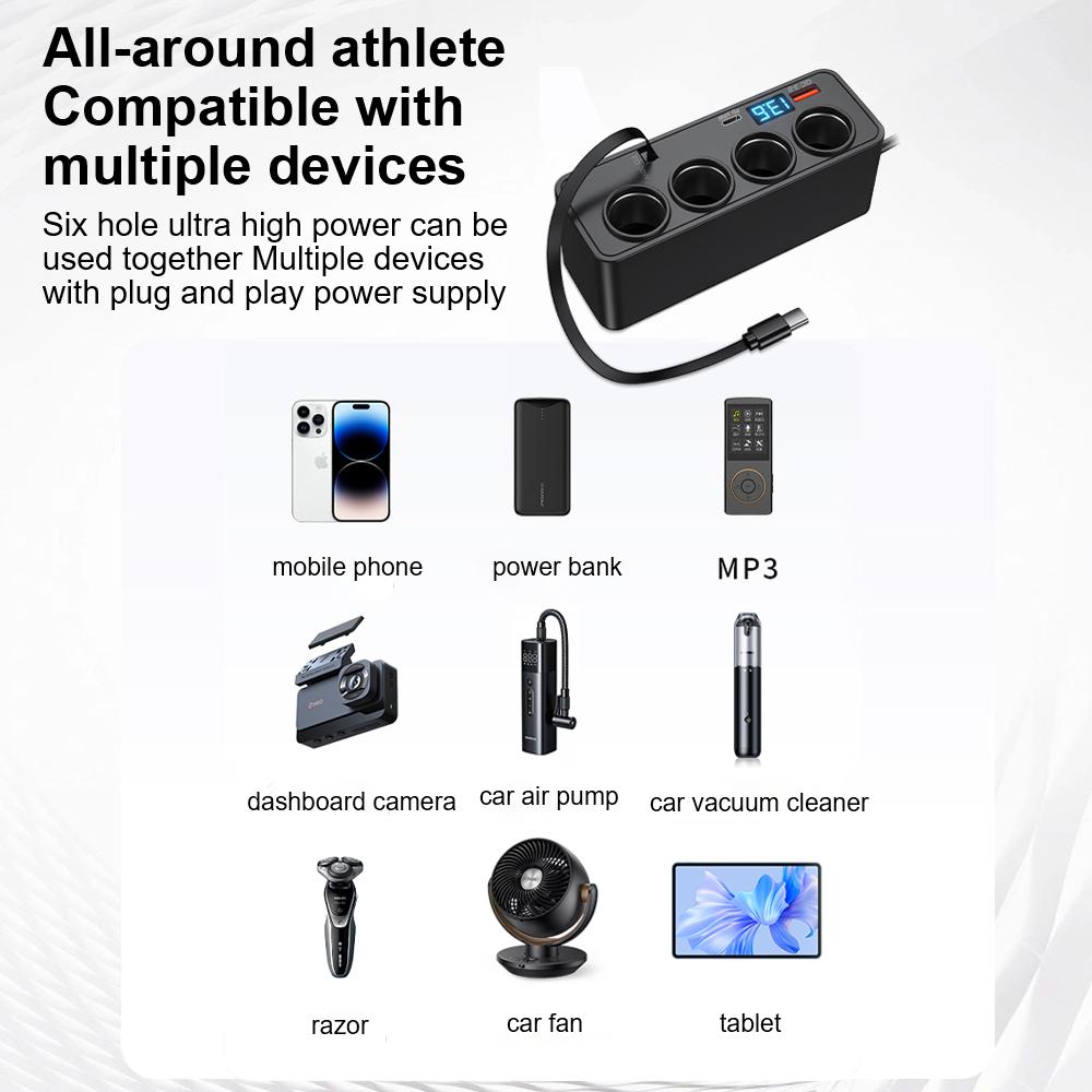 Быстрая зарядка Многофункциональный автомобильный цифровой дисплей Автомобильное зарядное устройство Кабель для быстрой зарядки Автомобильный адаптер зарядного устройства USB Быстрая зарядка Универсальный QC3.0+PD TypeC