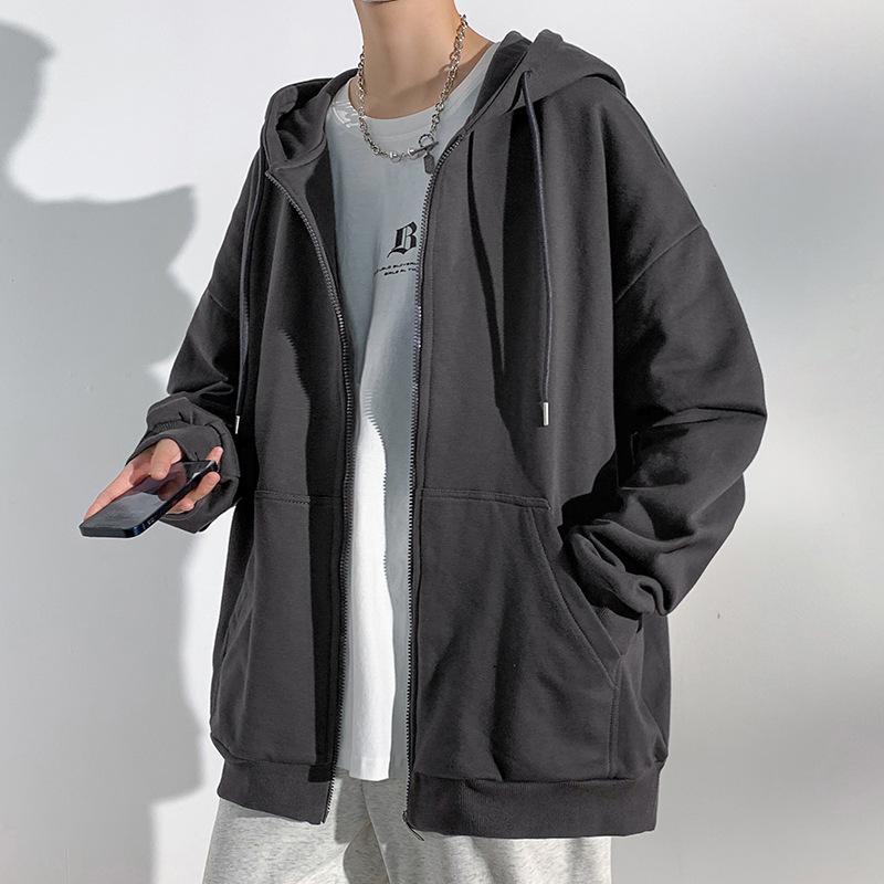 Осенний новый кардиган с капюшоном, толстовка с капюшоном, мужская, гонконгская, свободная, повседневная, однотонная, с открытыми плечами, спортивная, топ прилив