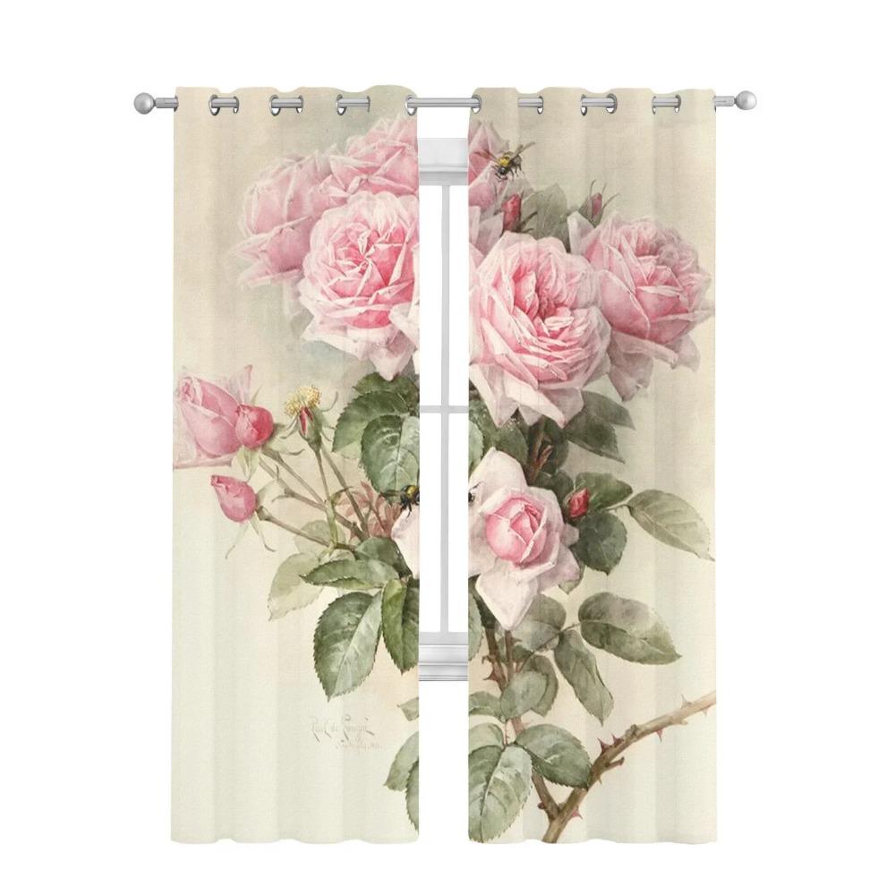 Розовые цветы розы винтажные прозрачные шторы для гостиной украшения тюль вуаль органза оконные шторы для кухни спальни
