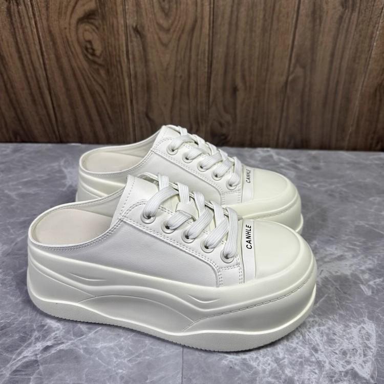 Leather Thick-soled Heightened Bag Head Half Slippers Women's Outer Wear 2025 New One-pedal Lazy Muffin Little White Cool Slippers