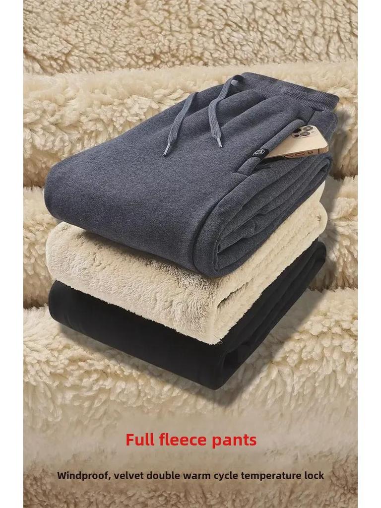 Мужские повседневные брюки из овчины - плотный бархат, карманы на молнии, свободный крой, теплые леггинсы для осени/зимы