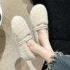 Fashion Luxury Pearl Design Mary Jane Shoes Winter Women Plush Furry Warm Shoes Ladies Fashion Shallow Comfortable Cotton Loafers Flats