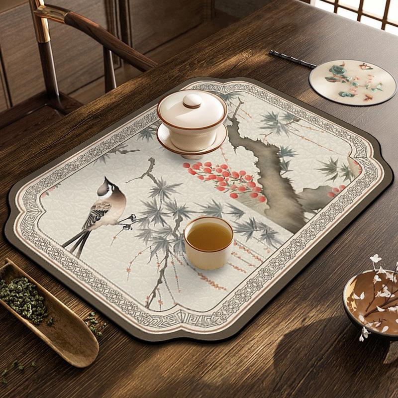 Vintage Leather Placemat PVC Absorbent Mat Insulated Table Bowl Mat Non-slip Drain Mat Kitchen Bar Water Cup Table Mat
