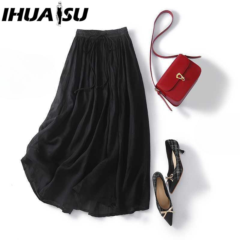 IHUASU Women's Fashion Casual Solid Color Print Summer Spring Skirt