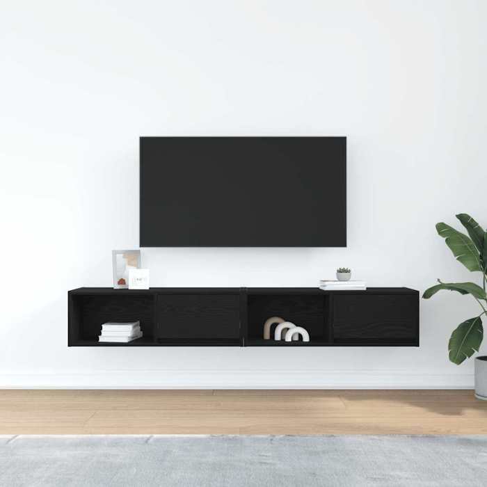 VidaXL TV Unit 2 Pcs Black Oak 80x31x25.5 Cm Engineered Wood, TV Bench, Hi-fi Unit, Entertainment Center, Sideboard 861457