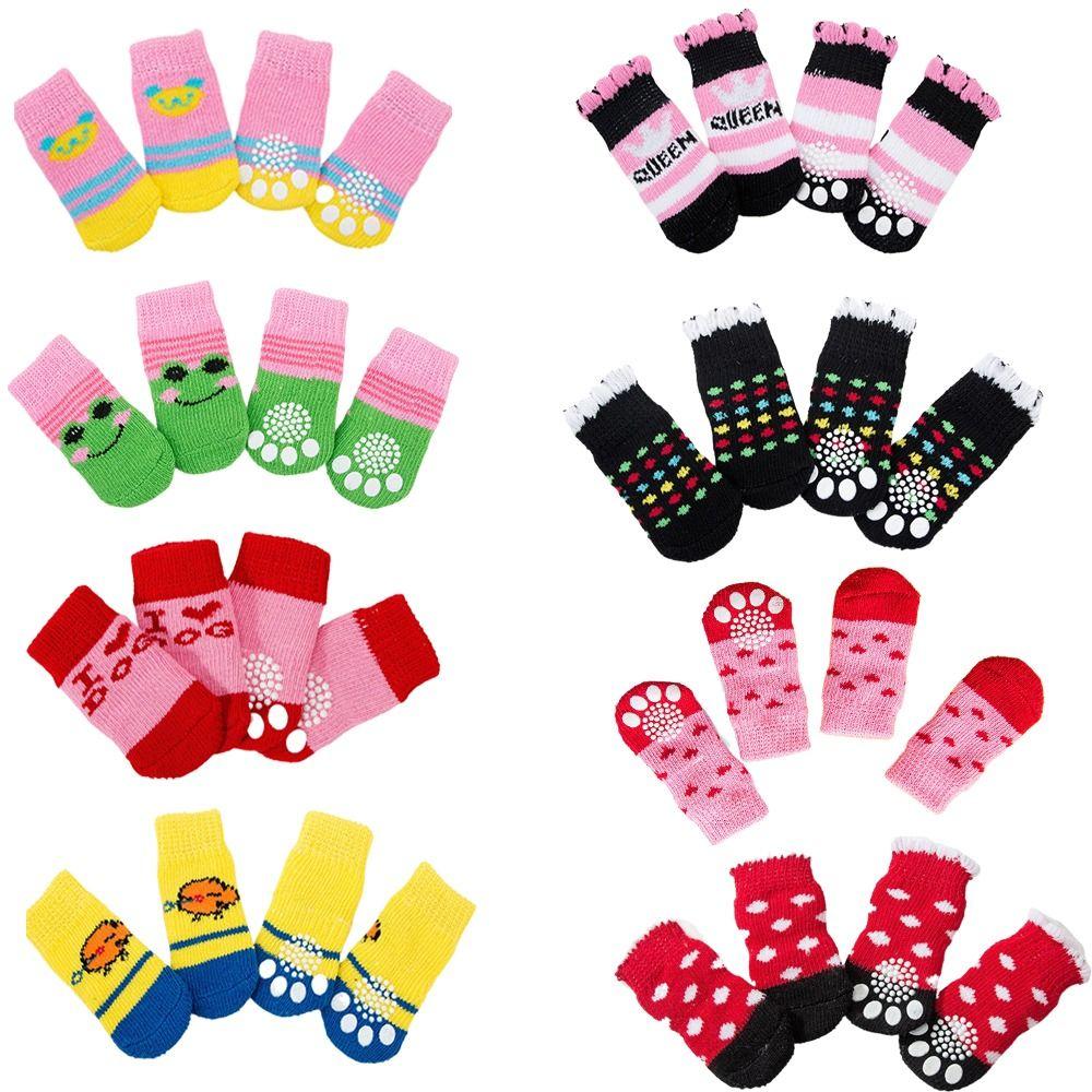 4Pcs Pet Cat Dog Floor Anti-slip Socks Autumn Winter Warm Soft Wool Socks Pet Kitten Puppy Anti-freeze Feet Paw Protector Socks 2