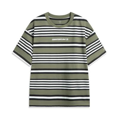 Li Ning CF Striped Comfort Temperature Control Antibacterial Short Sleeve T-Shirt Men Tops Tea-Green ATSV181-1