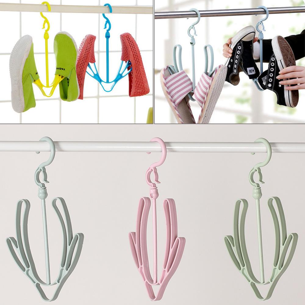 Rotatable Clothes Plastic Storage Shelf Shoe Racks 2 Hooks Drying Hanger