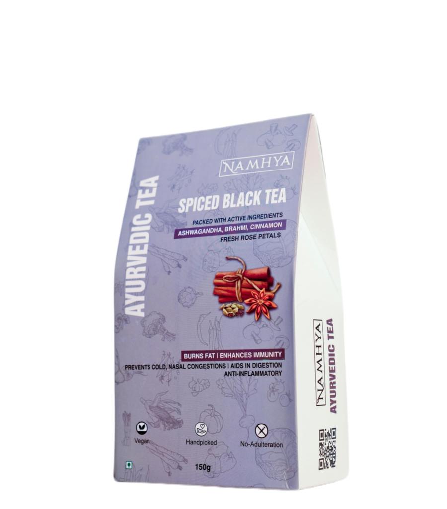 Namhya Herbal Spiced Black Loose Leaf Tea with Ashwagandha, Brahmi, Cinnamon | Stress Relief, Focus, Stamina & Digestion Support | Ayurvedic