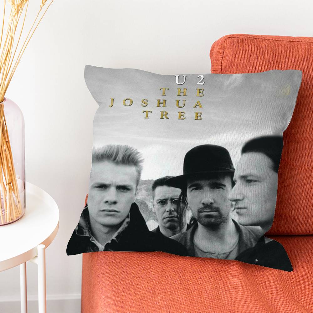 Rock Band U Pillow Case Silky Short Plush With Invisible Zipper Dustproof Sofa Cushion Cover For Home Decor