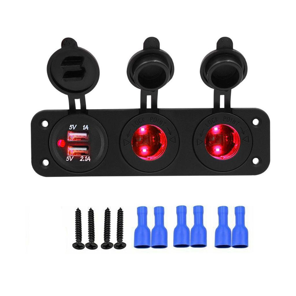 3 IN 1 Panel Dual Power Socket 3.1A Dual USB Car Charger Power Outlet Adapter Waterproof for Boat Camper Caravans
