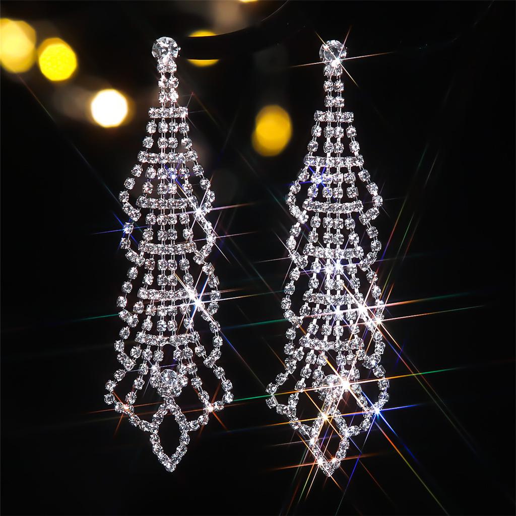 Длинные серьги со стразами в геометрическом стиле, модные блестящие серьги, свадебные серьги, женские серьги, 1 пара