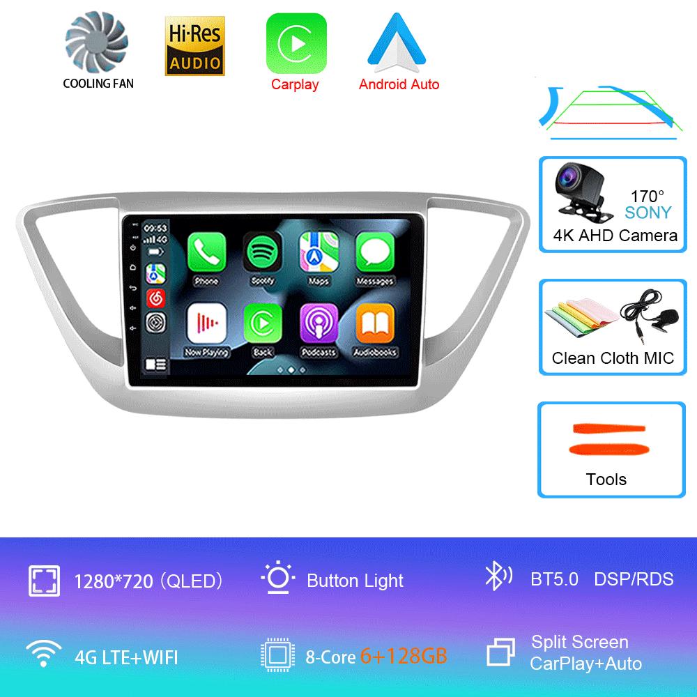 Android 14 Carplay Auto Car Radio For Hyundai Solaris 2 2017 - 2020 GPS Recorder Multimedia video Player 4G+WiFi DSP 2 din dvd