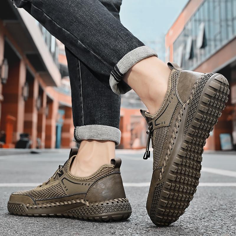 Летняя дышащая мужская сетчатая обувь с быстрой шнуровкой, удобная мягкая подошва, мужская обувь для активного отдыха