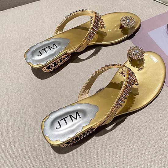 Summer Korean Version Clip Toe Sandals for Casual Wear with Rhinestone Sandals On The Outside