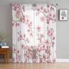 Pink Flower Plum Branch Plant Sheer Curtains for Living Room Decoration Window Curtains for Kitchen Tulle Voile Organza Curtains