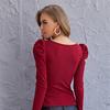 Women's Clothing Square Collar Long Sleeve Slim T-shirts & Long-sleeve Tops