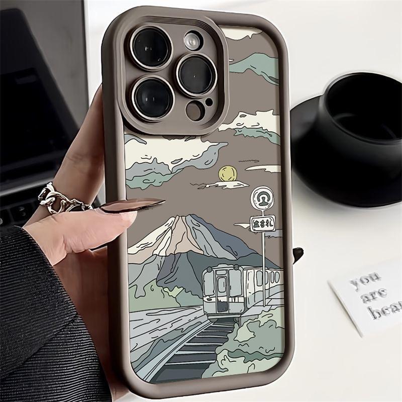 Мягкий чехол для телефона из ТПУ с рисунком в виде гор для iPhone 16, 15, Pro, 14, Plus, 13, 12, 11, Pro Max, Xs, Xr, 8, 7, однотонный, противоударный, защитный чехол для объектива