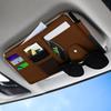 Car Sun Visor Organizer, Leather Pocket Organizer Sunglass Holder For Car Interior Accessories With Multi-Pocket Net Zipper (Beige)