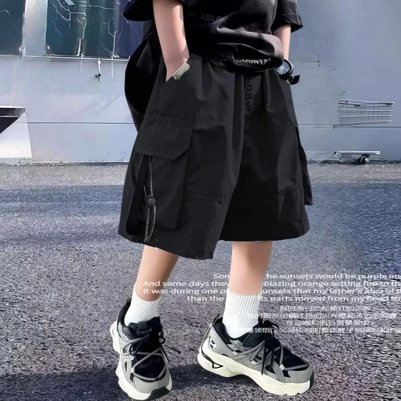 Summer Cool Teen Boys Short Pants Loose Style Casual Big Pocket Mid-length Shorts for 4-14 Years Kids Bermuda Trousers