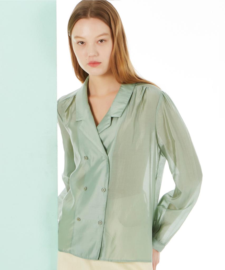UNKNOWN PLANET Double Shirring Blouse Green