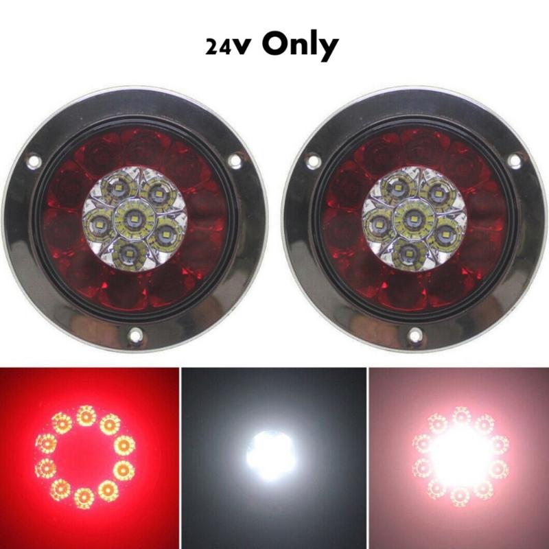 2pcs 12V-24V Car Turn Signal Light Round Rear Brake Lamps 16LEDs Tail Stop Lamp for Truck Trailer RV Caravan MK-127