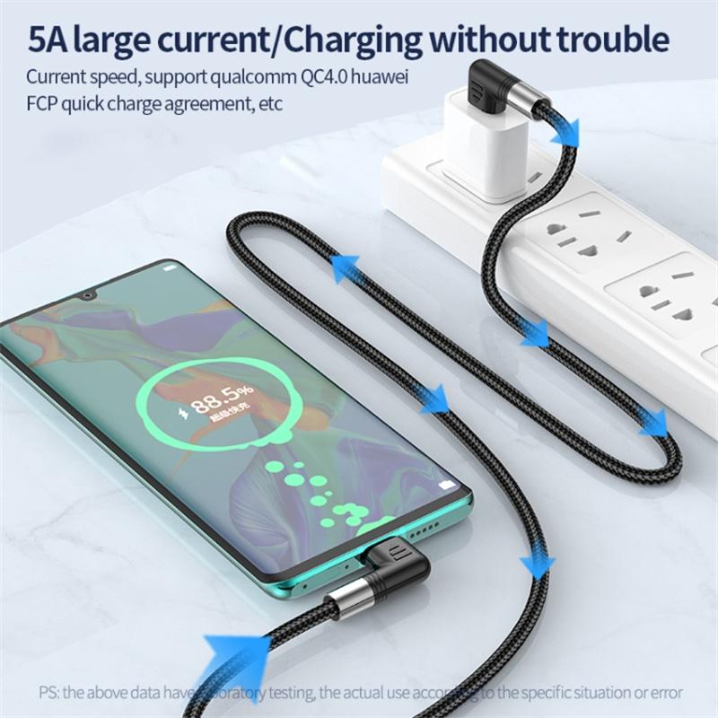 A9 0.5m Type-C to Lightning 30W Fast Charging Cord Dual Elbow Plug Nylon Braided Data Cable