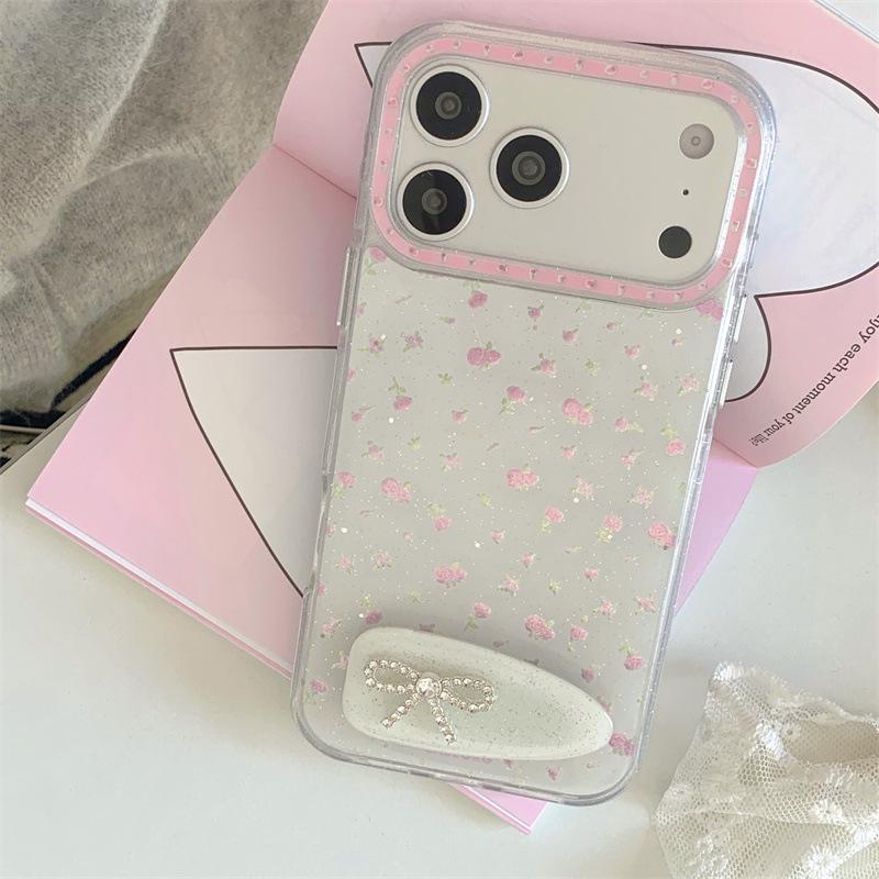 Розовый чехол для телефона с цветочным принтом, пайетками и бантом для iPhone 17 Pro Max/16/15/14