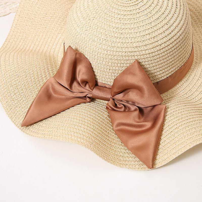 Simple Bowknot Straw Bucket Hat Elegant Solid Color Sun Hat Trendy Foldable Travel Beach Hats for Women Daily Uses Summer Outdoor