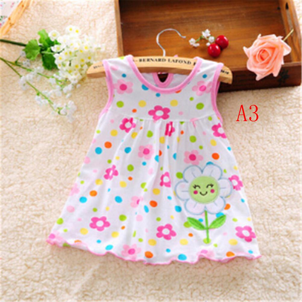 Newborn Baby Cotton Dress Regular Sleeveless A-Line Girl Dresses 0-24 Months