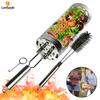 Stainless Steel Rolling Grilling Basket with Cleaning Brush and Hook Set, Outdoor Camping BBQ Grill Basket for Veggies Meat