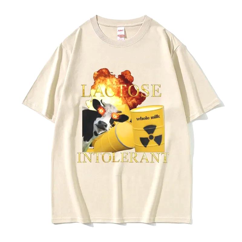 Унисекс Футболка с забавным мемом для людей с непереносимостью лактозы, Женская футболка Харадзюку, Ретро, Юмор, Женская повседневная футболка, Уличная одежда