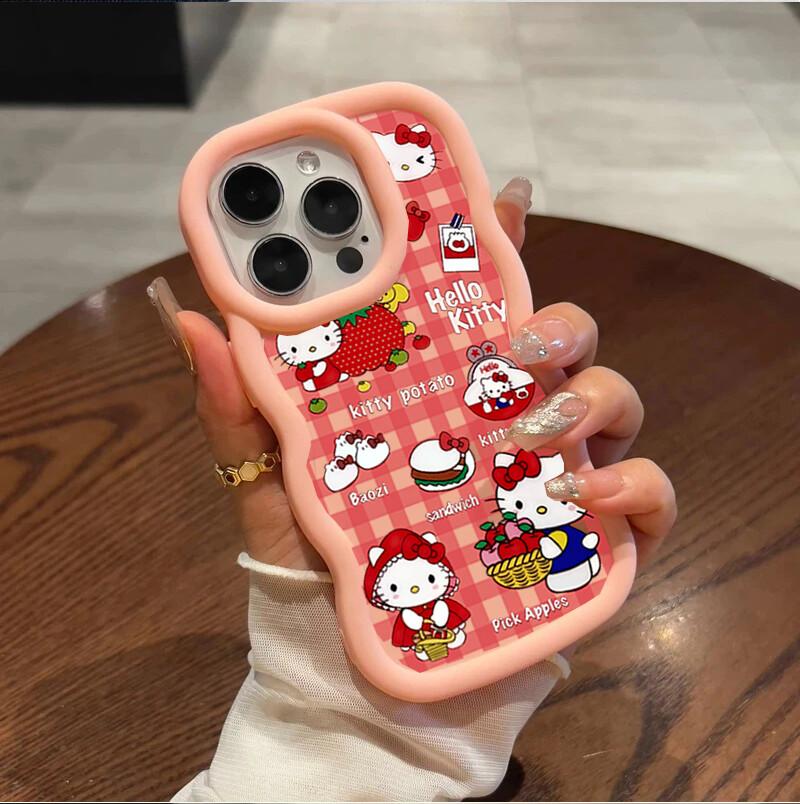Pink Hello Kitty Phone Case For Iphone 17 Pro Max 17 Air 16 15 14 13 12 11 Pro Max 16e 16 Plus 7 8 SE XR Sanrio Candy Wave Cover