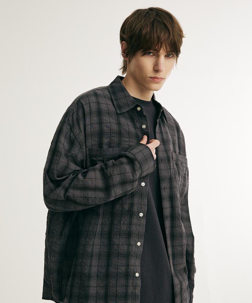 RAYFIKERS Seersucker Check Shirt Charcoal (Mp2Yu315-075)