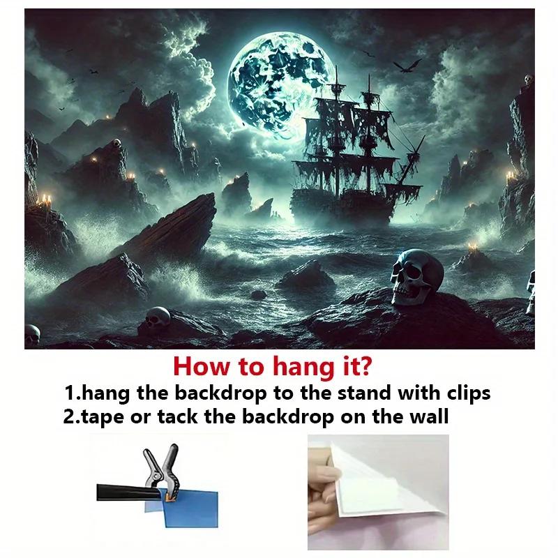 One background cloth, a dark ocean skeleton pirate ship background cloth, made of polyester fiber wall hanging fabric.zy