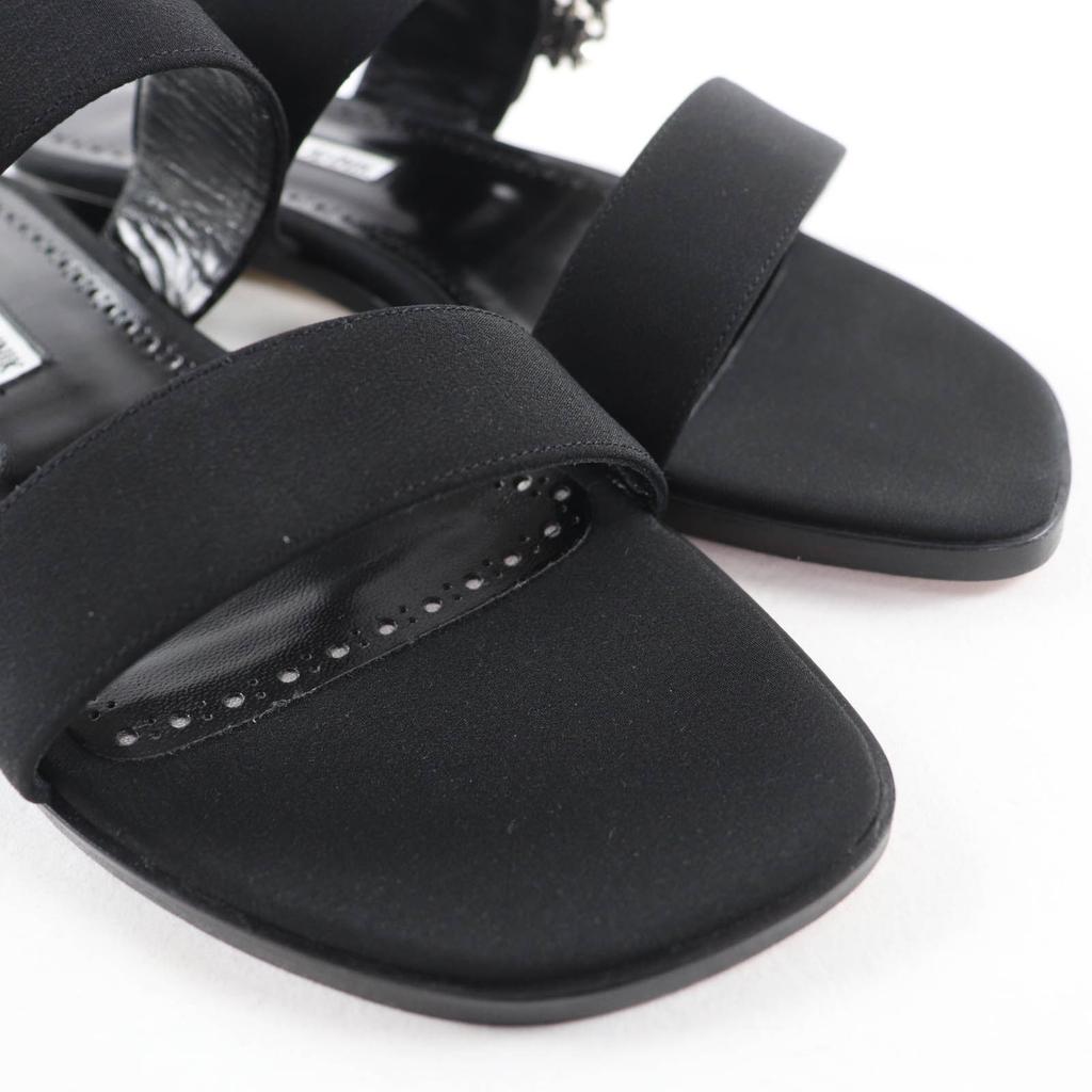 Pristine MANOLO BLAHNIK Sandals TITUBAFLAT Bijoux black silk 38 665.99WTIFCRE010 Used