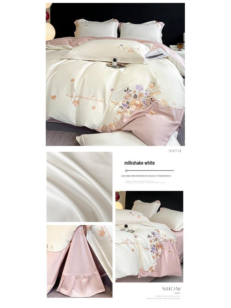 Роскошный вышитый комплект постельного белья из длинноволокнистого хлопка - Серия "Мечта" (4 шт)