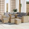 8-Piece Garden Sofa Set with Beige Cushions Poly Rattan Acacia, Garden Dining Set 3 3362007