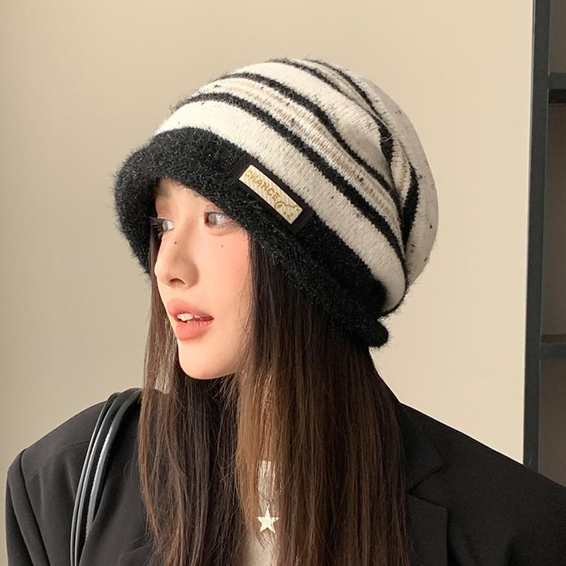Blocked Fashionable Color Striped Design Women Casual Knitted Hat Winter For