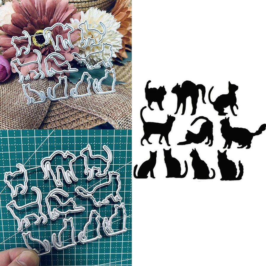10pcs Cats Metal Cutting Dies Stencil for DIY Scrapbooking Photo Album Embossing Paper Cards Crafts Diecuts