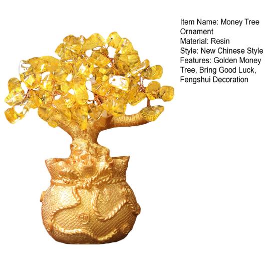 Golden Money Tree Ornament Bring Good Luck Fortune Lucky Bag Tree Resin Figurine Statue Sculpture Home Office Desktop Fengshui Decoration