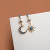 Silver Needle Retro Palace Blue Crystal Star and Moon Earrings - Sparkling High-End Aesthetic Jewelry for Women