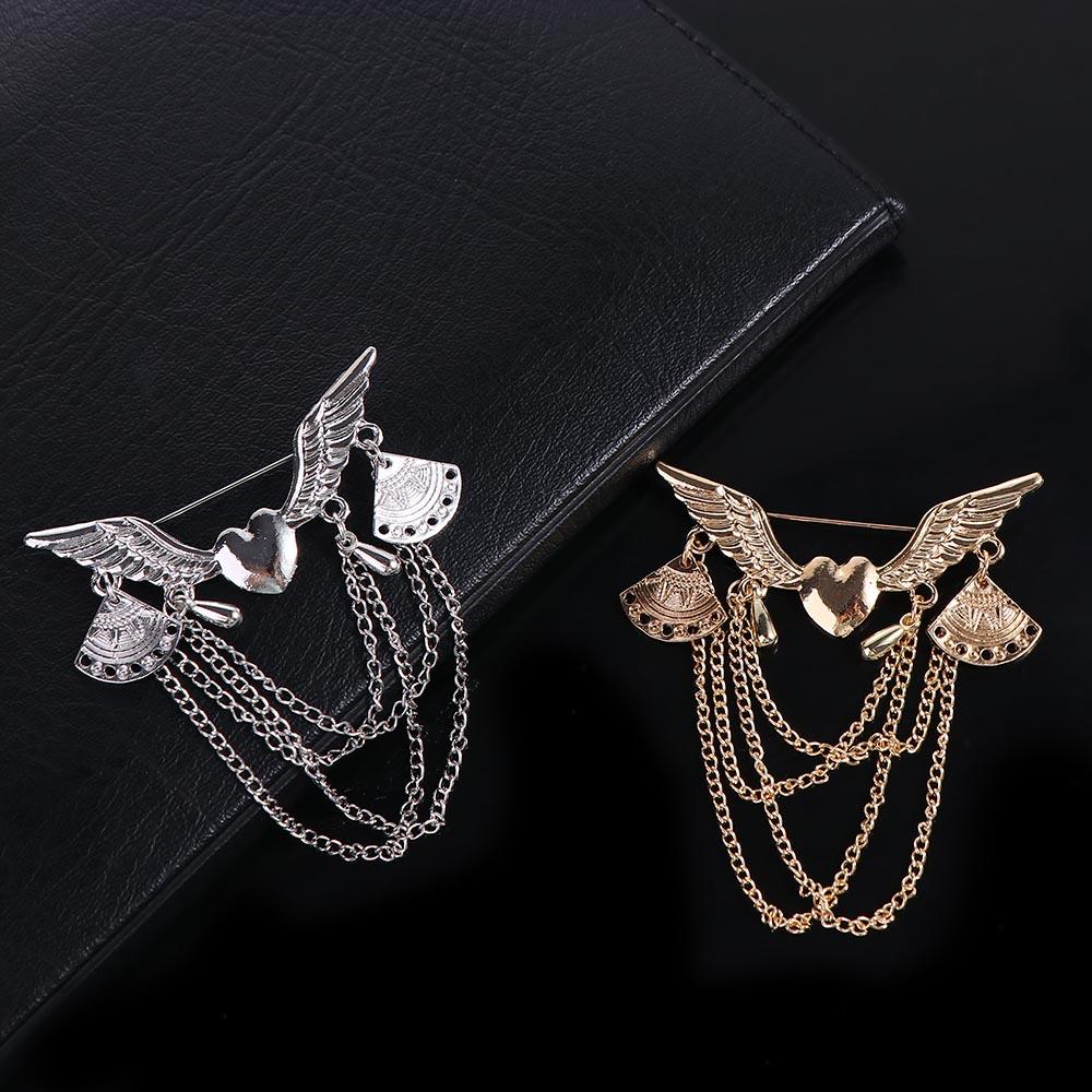 Suit Retro Chain Angle Wing Lapel Pin Heart-Shaped Jewelry Brooches Fashion Accessories Brooch Pins