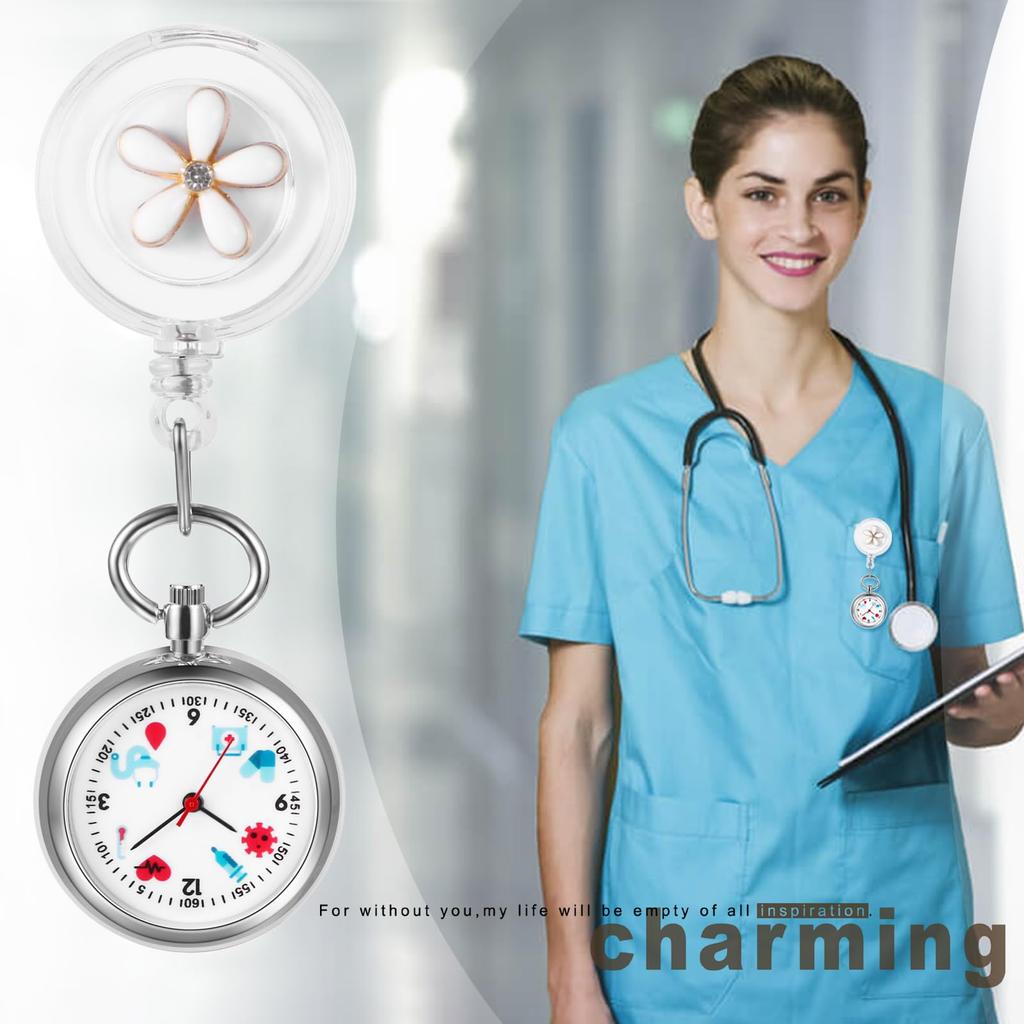 Часы-клипса для медсестры с цветком, карманные, кварцевые, для медсестры, идеальный подарок для медсестер и воспитателей в детском саду на День медсестры, часы, тип, аналоговые, милые,