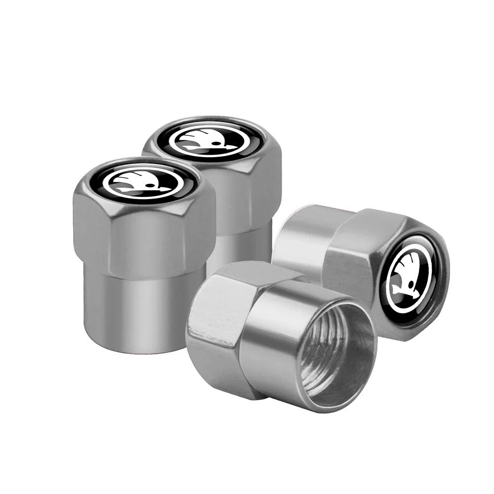 Car Sticker 2025 Hot 4pcs Car Wheel Tire Valve Caps Stem Case For Skoda Octavia Fabia Rapid Yeti Superb Octavia A5 A7 VRS S Embl