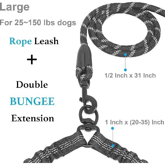 Dual Dog Leash, Double Dog Leash, 360 Swivel No Tangle Walking Leash, Shock Absorbing Bungee for Two Dogs