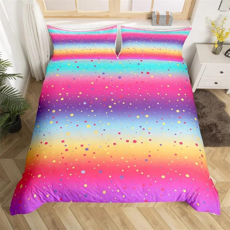 Радужный градиентный пододеяльник, комплект постельного белья Queen Size Rainbow для детей и девочек, милый стиль, комплект постельного белья из полиэстера, односпальное одеяло King Twin, покрывало